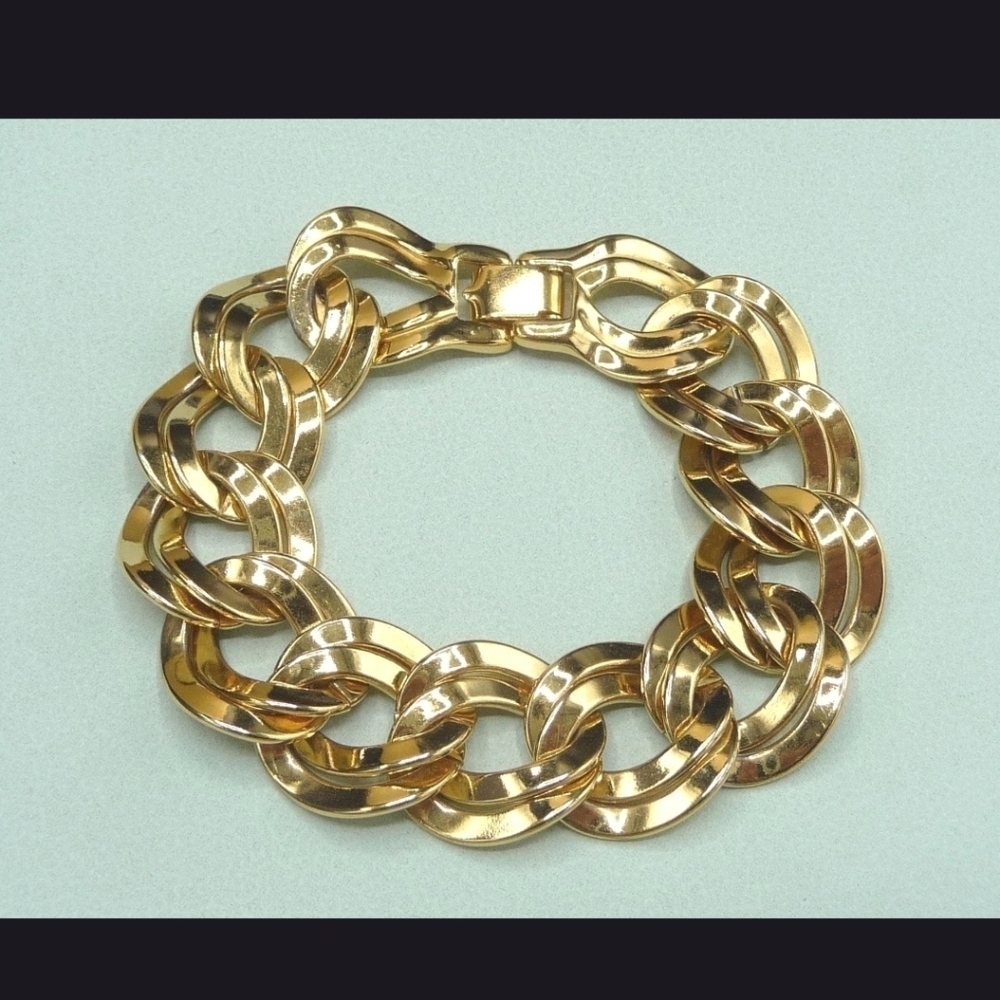 Monet Gold Plated Heavy Link Chain Bracelet 1980s Double Link